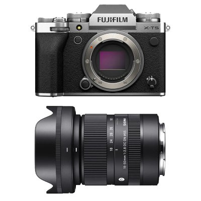 FUJIFILM  appareil photo hybride x-t5 silver + sigma 18-50