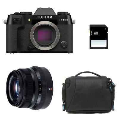 FUJIFILM  appareil photo hybride x-t50 noir + 35mm f/2 wr + sac + carte sd 8 go 