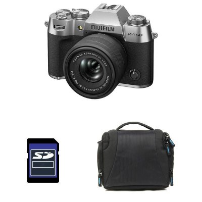 FUJIFILM  X-T50 SILVER + 15-45 Garanti 3 ans + Sac + Carte SD 8 Go