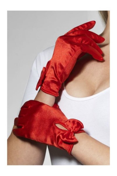 SMIFFYS Gants Courts Rouges Satin Avec Noeud - Rouge - Taille Unique