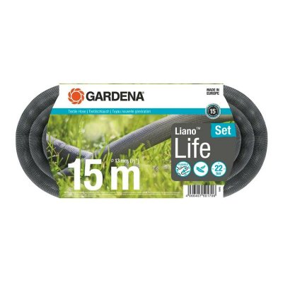 GARDENA  Hose Liano Life Set 15 M Garden Hose Kit Argent&eacute;