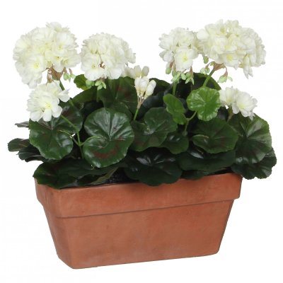 MICA DECORATIONS Geranium pvc blanc avec pot pour balcon 29X13X40CM