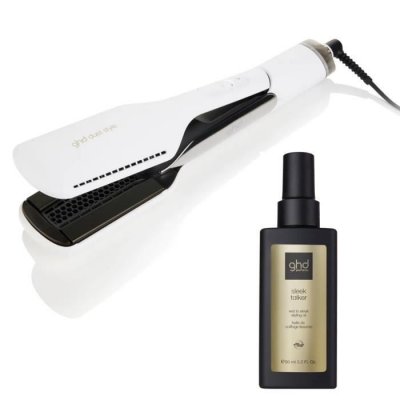 GHD  - Lisseur Fer &agrave; Lisser S&eacute;chant DUET STYLE - 2 en 1 - Blanc + Huile de Coiffage Lissante