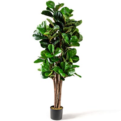 COSTWAY Giantex plante artificielle avec pot, figuier &agrave; feuilles de violon artificiel de 1,5