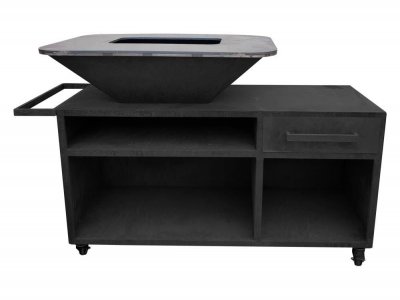 PURLINE Grand barbecue avec armoire en acier noir avec plaque en acier et grille 