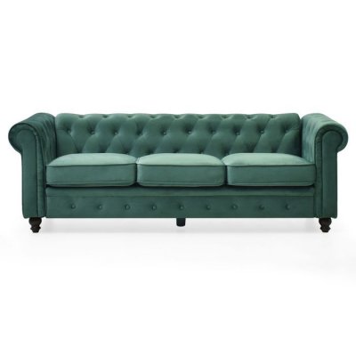 MENZZO Grand Canap&eacute; Chesterfield 3 places Velours Vert ANGOL