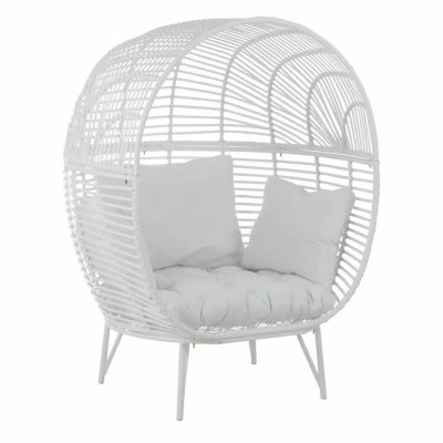 PARIS PRIX Grand fauteuil boule ext&eacute;rieur avec coussin Blanc