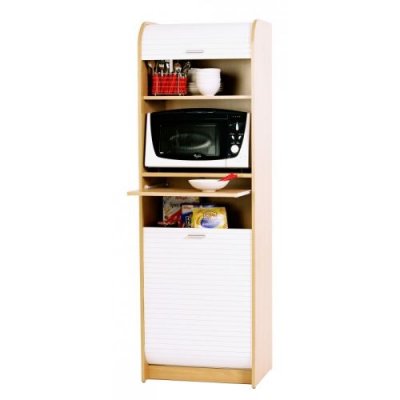 Grand Meuble Micro-Onde Meuble de Cuisine H&ecirc;tre + rideau blanc
