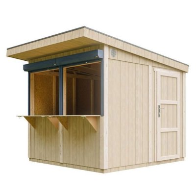 TIMBELA Grand stand march&eacute; avec comptoir 240x248x305cm 5,9m2 bar jardin, kiosque beige