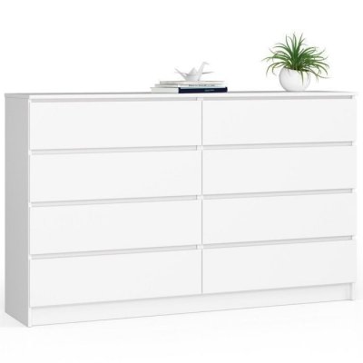 Grande Commode pour le salon K160 Blanche 160 cm 8 tiroirs fa&ccedil;ade Blanche 160x40x99 cm