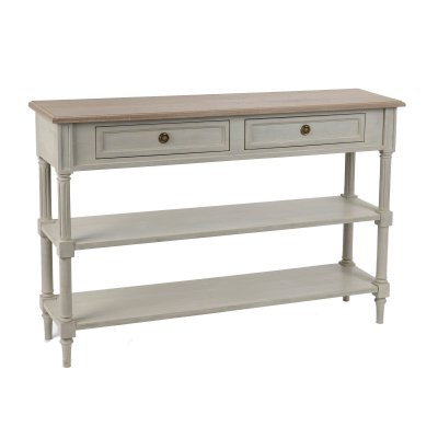 Grande console 2 tiroirs et 2 niveaux &Eacute;douard 120x30 - Gris - Amadeus