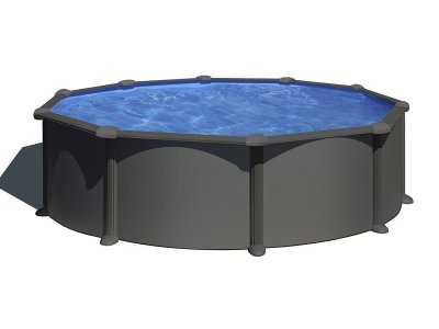 GRE  Piscine acier Gr&eacute; ronde Louko &Oslash; 480 x 122 cm - Filtre &agrave; sable