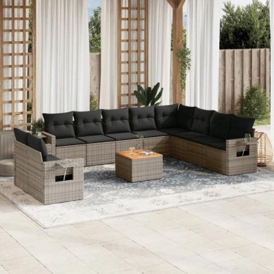 VIDAXL Gris salon de jardin modulable resine tressee 11 pieces 62 x 62 x 69 10 personnes