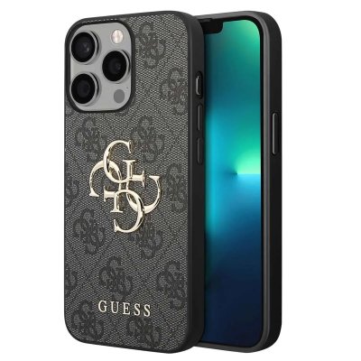 Guess Big 4G - Coque en m&eacute;tal avec logo - iPhone 13 Pro - Gris