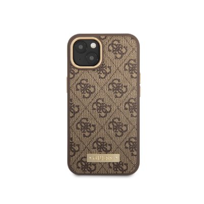 GUESS  Coque en cuir Pu arri&egrave;re compatible Magsafe pour iPhone 14 Plus - marron