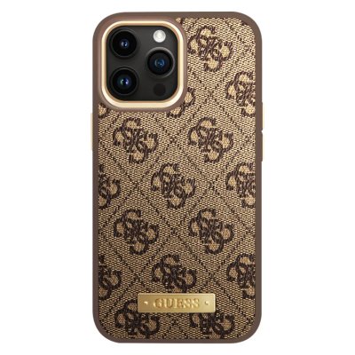 Guess Coque en PU compatible Magsafe pour iPhone 14 Pro Max - marron