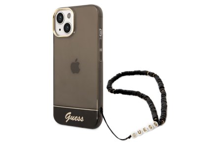 GUESS  &eacute;tui pour iPhone 14 6.1 noir Translucide Pearl Strap - Neuf