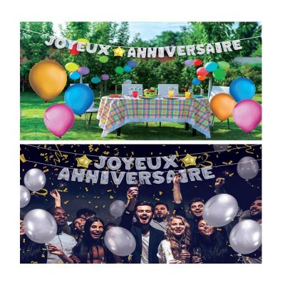 GENERIQUE Guirlande ballons Joyeux Anniversaire argent&eacute;e 6m