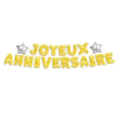 GENERIQUE Guirlande ballons lettres Joyeux Anniversaire dor&eacute;e 6m