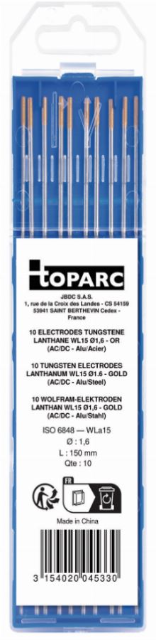 GYS  - 10 &Eacute;lectrodes tungst&egrave;ne WL15 &oslash; 1,6mm or (ac/dc)