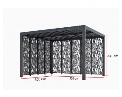 HABRITA  Pergola bioclimatique Aluminium avec panneaux moucharabieh coloris gris