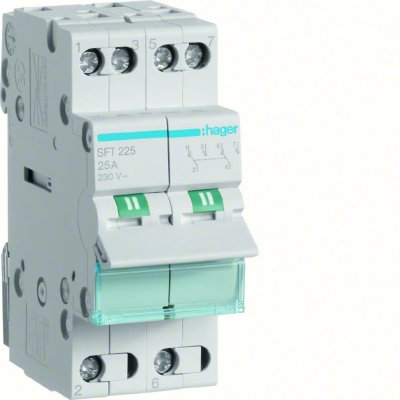 HAGER  - Inverseur modulaire 2 p&ocirc;les 25A, point commun amont, I-0-II
