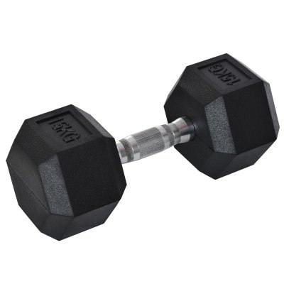 HOMCOM Halt&egrave;re courte poids 15 Kg - entra&icirc;nement musculaire & halt&eacute;rophilie - acier caoutchouc noir