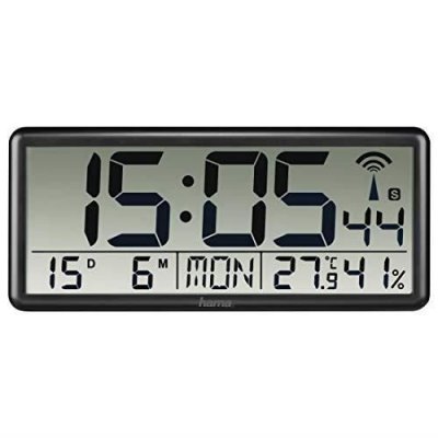 Hama Horloge Murale Radio-pilot&eacute;e num&eacute;rique Jumbo Noir