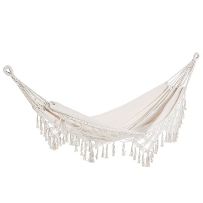 OUTSUNNY Hamac de voyage portable style boh&egrave;me chic coton polyester beige