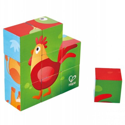 HAPE  casse-t&ecirc;te en blocs de bois Animaux de la ferme 9 pi&egrave;ces