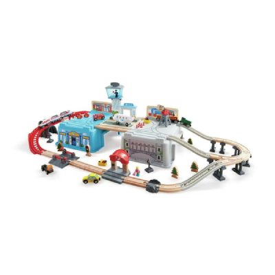 HAPE  Circuit de train paysage urbain bo&icirc;te rangement bois E3773