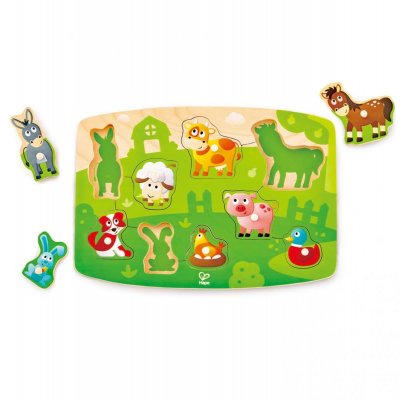 HAPE  E1408 Farmyard Animal Wooden Peg Puzzle - Educational Toy