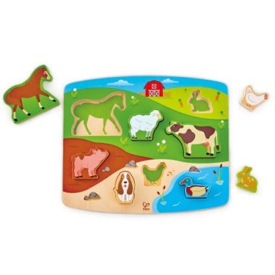 HAPE  E1454 Farm Animal Wooden Puzzle and Play Board5'' x 2'',2 in 1