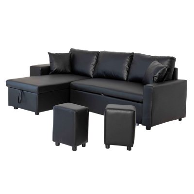 HAPPY GARDEN  - Canap&eacute; d'angle convertible tony 3 places noir - Noir