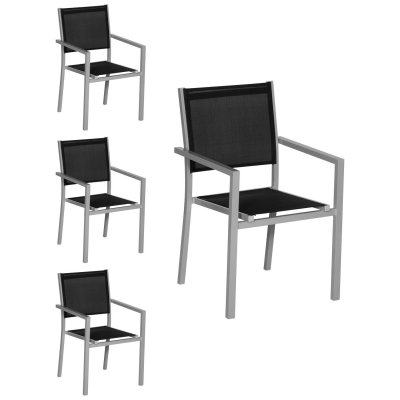 HAPPY GARDEN  Lot de 4 chaises en Aluminium Gris - textil&egrave;ne Noir