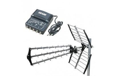 HDSAT  - Antenne tnt Trinappe Gain 18dB + Amplificateur tnt 4 Sorties