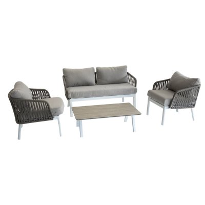 HESPERIDE  Salon de jardin Barcelone - 4 Places - Marron tonka et blanc