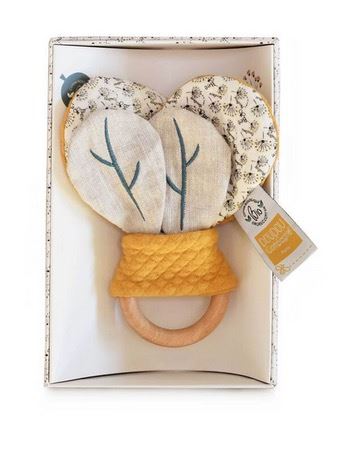 DOUDOU ET COMPAGNIE Hochet anneau en bois Pollen l'abeille bio