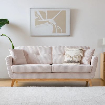CONCEPT USINE Hoga Velours c&ocirc;tel&eacute; beige Canap&eacute; scandinave 3 places + 2 coussins