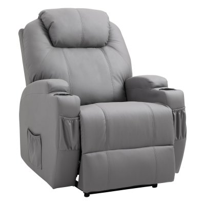 HOMCOM  - Fauteuil de relaxation massant - Simili cuir - 82x97x110cm - Gris clair
