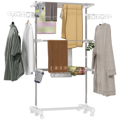 HOMCOM  Sechoir &agrave; linge &eacute;tendoir pliable ailes lat&eacute;rales sur 3 niveaux