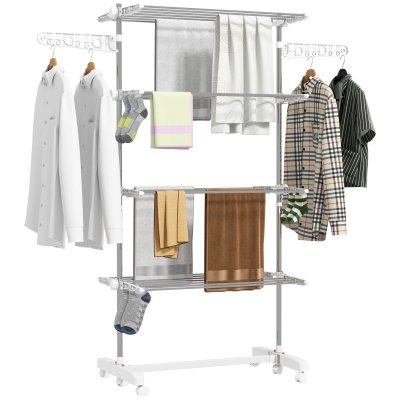 HOMCOM  S&eacute;choir &agrave; linge &eacute;tendoir pliable ailes lat&eacute;rales sur 4 niveaux