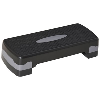 HOMCOM  Stepper Fitness Aerobic hauteur r&eacute;glable &agrave; 2 niveaux (10 ou 15 cm) plastique gris noir