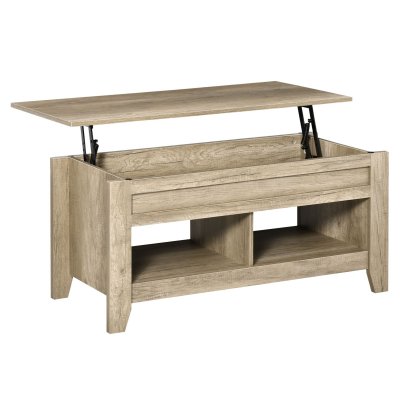 HOMCOM Table Basse relevable 2 niches et Coffre en Bois ch&ecirc;ne
