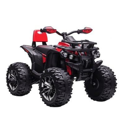 HOMCOM  Voiture 4x4 quad buggy &eacute;lectrique enfant blanc Rouge Dim. 100L x 65l x 73H cm