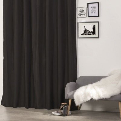 HomeMaison Rideau Isolant &agrave; &oelig;illets, Polyester, Noir, 260x140 cm