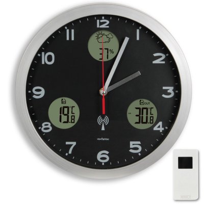 FISHTEC Horloge Murale Meteo Radiopilot&eacute;e - Previsions Meteo et Temp&eacute;ratures - Hygrom&eacute;trie