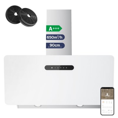 CIARRA Hotte Murale Inclin&eacute;e 90cm WIFI+APP Contr&ocirc;le 650m&sup3;/h Booster Fonction CD9736KW