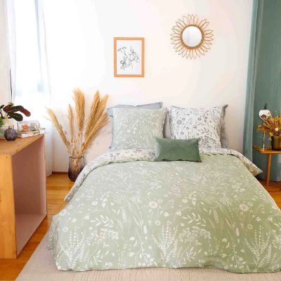 HOME COLLECTION Housse de couette 220x240 + 2 taies d'oreiller 63x63 satin de coton bio susie