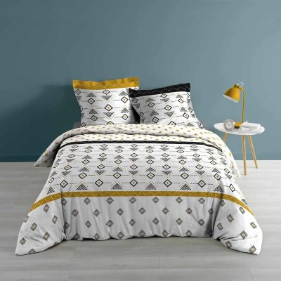 PARIS PRIX Housse de couette 260x240 cm + 2 taies d&rsquo;oreiller 100% coton letiko